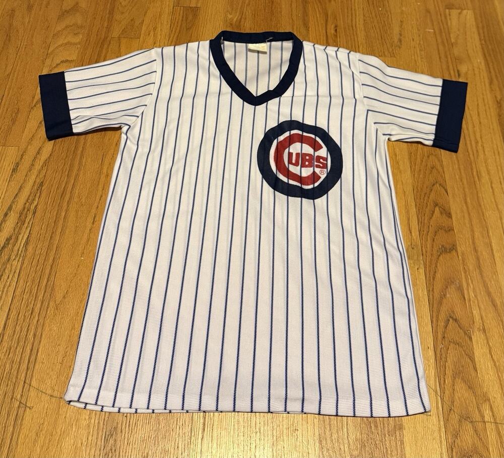 Vintage 70s/80s Chicago Cubs Sand-Knit Pinstripe Jersey (Made USA) Size Medium